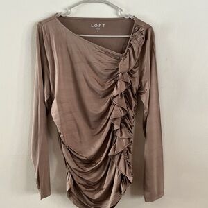 LOFT Women's Taupe Ruffle Blouse